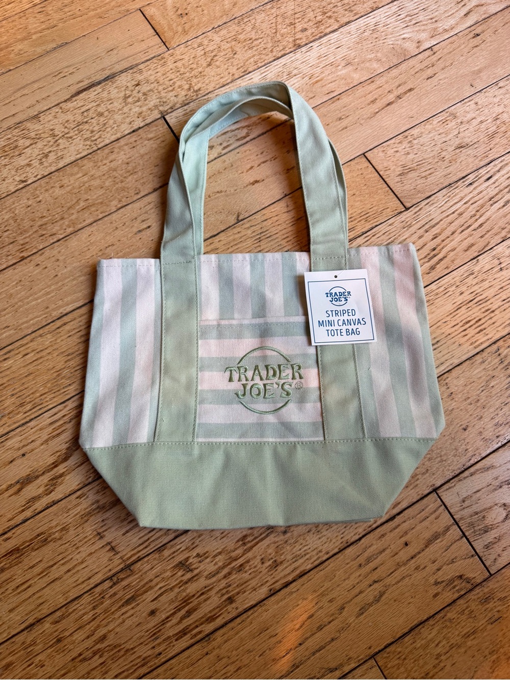 Trader Joe's Striped Mini Tote Bag in Light Green and Cream